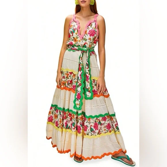 NWT Farm Rio Toucan’s Garden Belted Maxi Dress